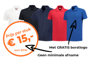 Actie luxe kwaliteit poloshirt 15 euro per stuk met gratis logo